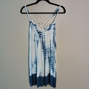 Elan Cover Up Slipdress Navy White Tie Dye Strappy Summer Lightweight Size S